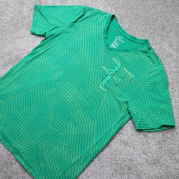 Nike Roger Federer Shirt Mens Large Green "RF" V-Neck Tennis S/S Athletic Cut - Picture 3 of 13